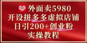 外面卖5980开设拼多多虚拟店铺：单日引流200+创业付费粉实战教程-新手副业项目