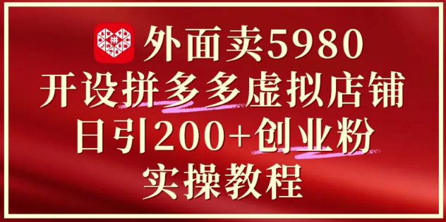 外面卖5980开设拼多多虚拟店铺：单日引流200+创业付费粉实战教程-新手副业项目