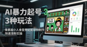 AI暴力起号3种玩法，像素画小人食堂贵妃搞笑视频制作，快速涨粉实操-新手副业项目