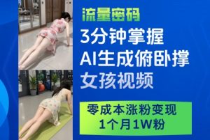 3分钟掌握AI生成俯卧撑女孩视频，零成本涨粉变现，1个月1W粉-新手副业项目