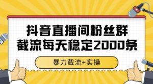 抖音直播间粉丝群暴力截流，一台电脑每天稳定2000条数据，暴力截流+实操 【揭秘】-新手副业项目
