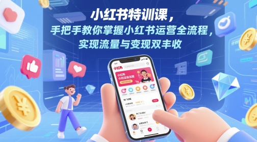 小红书特训课，手把手教你掌握小红书运营全流程，实现流量与变现双丰收-新手副业项目