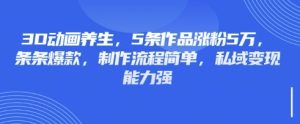 3D动画养生，5条作品涨粉5万，条条爆款，制作流程简单，私域变现能力强-新手副业项目