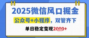 2025微信风口掘金，公众号+小程序双管齐下，单日稳定变现1k+【揭秘】-新手副业项目