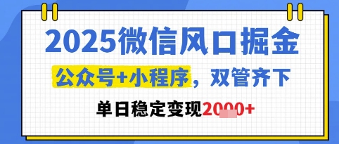 2025微信风口掘金，公众号+小程序双管齐下，单日稳定变现1k+【揭秘】-新手副业项目