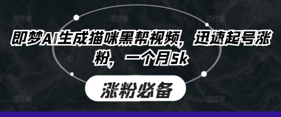 即梦AI生成猫咪黑帮视频，迅速起号涨粉，一个月5k-新手副业项目