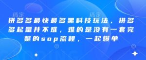 拼多多最快最多黑科技玩法，拼多多起量并不难，难的是没有一套完整的sop流程，一起爆单!-新手副业项目