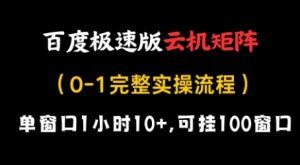 百度极速版云机矩阵项目，单窗口1小时10+，可挂100窗口，完整实操流程【揭秘】-新手副业项目