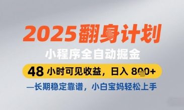 2025小程序全自动掘金，48 小时可见收益，日入8张，长期稳定靠谱，小白宝妈轻松上手【揭秘】-新手副业项目