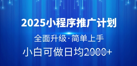 2025小程序推广计划，全面升级，简单上手，日均多张【揭秘】-新手副业项目
