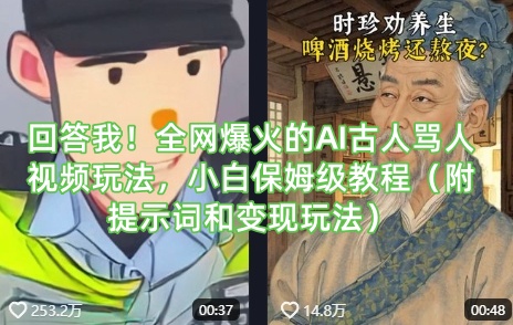 回答我！全网爆火的AI古人骂人视频玩法，小白保姆级教程（附提示词和变现玩法）-新手副业项目