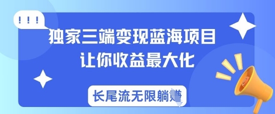 独家三端变现蓝海项目，让你收益最大化，长尾流无限躺挣-新手副业项目