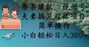 条条爆款，视频号夫妻搞笑对话项目，简单操作，小白轻松日入3张+-新手副业项目
