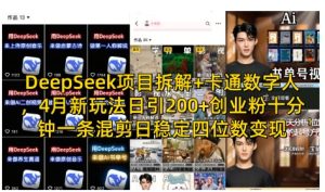 DeepSeek项目拆解+卡通数字人，4月新玩法日引200+创业粉十分钟一条混剪日稳定四位数变现-新手副业项目