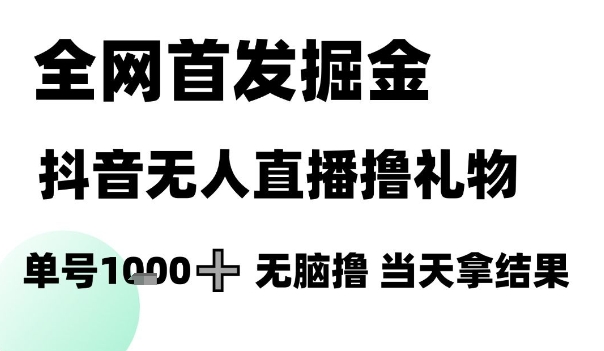 全网首发掘金抖音无人直播撸礼物，单号1k +无脑撸，当天拿结果【揭秘】-新手副业项目