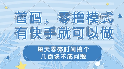 首码，零撸模式，有快手就可以做，每天零碎时间搞个几张不成问题【揭秘】-新手副业项目