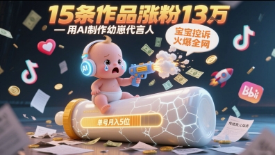 用AI制作幼崽代言人，宝宝的控诉火爆全网，15条作品涨粉13W，单号月入5位数实操教程-新手副业项目