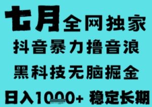 7月最新风口抖音无人直播撸音浪，长期稳定，非短期，全自动运行，低门槛无脑，日入1k+【揭秘】-新手副业项目