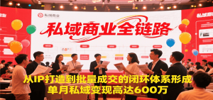 私域商业全链路，从IP打造到批量成交的闭环体系形成，单月私域变现600万-新手副业项目