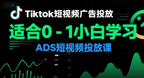 Tiktok短视频广告投放，适合0-1小白学习ADS短视频投放课-新手副业项目