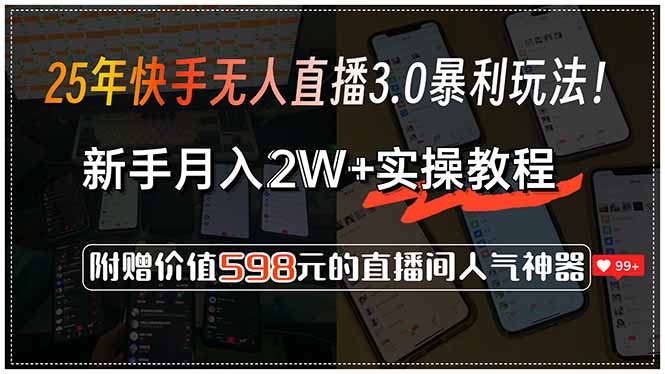 25年快手无人直播3.0暴利玩法！，新手月入2W+实操教程，附赠价值598元…-新手副业项目