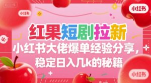 红果短剧拉新小红书大佬爆单经验分享，稳定日入几k的秘籍-新手副业项目