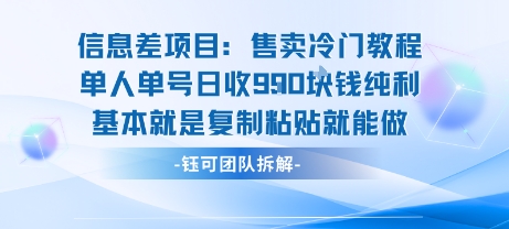 信息差项目：售卖冷门教程单人单号日收9张纯利基本就是复制粘贴就能做-新手副业项目