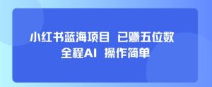 小红书蓝海项目，全程AI，操作简单，已挣五位数-新手副业项目