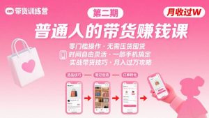 小红书带货第二期训练营，普通人月收过W的带货课，时间自由，零门槛无压货，一部手机即可操作-新手副业项目