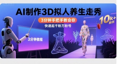 Ai制作3D拟人养生走秀，3分钟手把手教会你，快速起千粉万粉号-新手副业项目