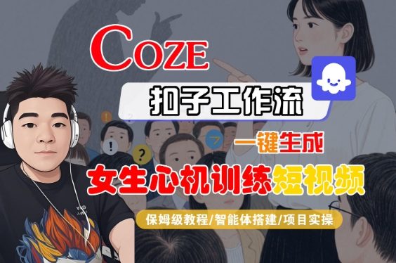 COZE扣子工作流一键生成女生心机训练短视频，保姆级教程-智能体搭建-项目实操-新手副业项目