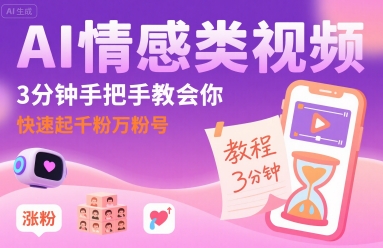 AI情感类视频，3分钟手把手教会你，快速起千粉万粉号-新手副业项目
