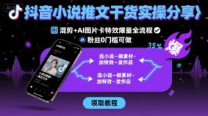 抖音小说推文干货实操分享，混剪+AI图片卡特效爆量全流程，0粉丝0门槛可做-新手副业项目
