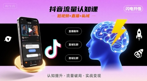 抖音流量认知课，短视频+直播+私域，认知提升，闪电开悟-新手副业项目
