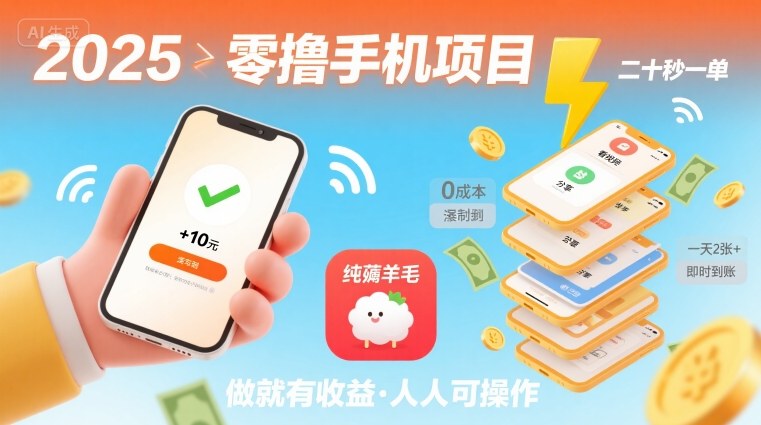 2025年零撸手机项目，二十秒一单，纯薅羊毛 一天2张+做就有【揭秘】-新手副业项目