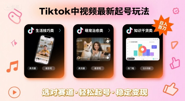 Tiktok中视频最新起号玩法，想要日入百刀，做好这几个赛道就可以了-新手副业项目